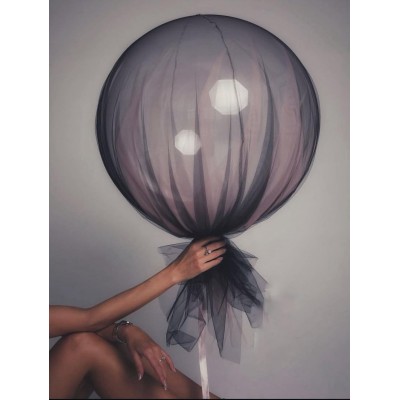 Шар баблс «Кристалл» 80см,фатин черный,пыльная роза,на ленте